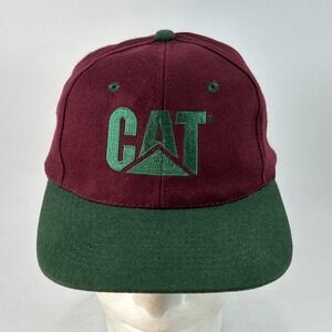 Vintage Caterpillar Trucker Hat Cap Snap Back CAT Red Green Tonkin Adjustable